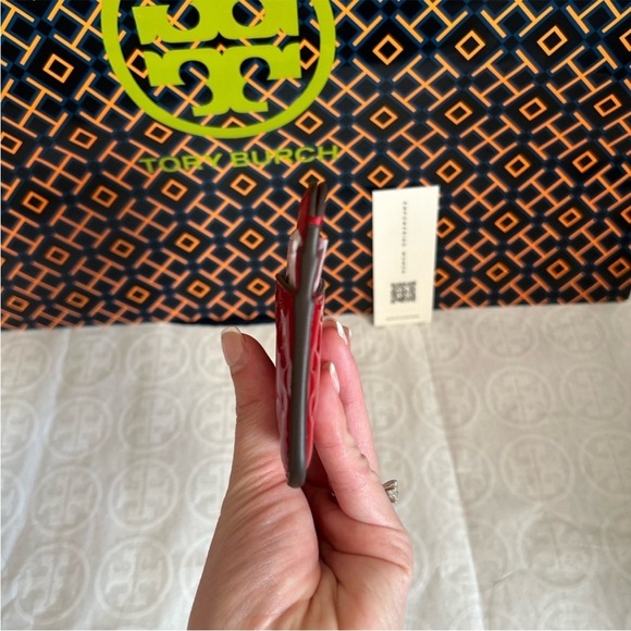 Tory Burch T Monogram Puffy Patent Embossed Card Case Tory Red - Picture 3 of 6